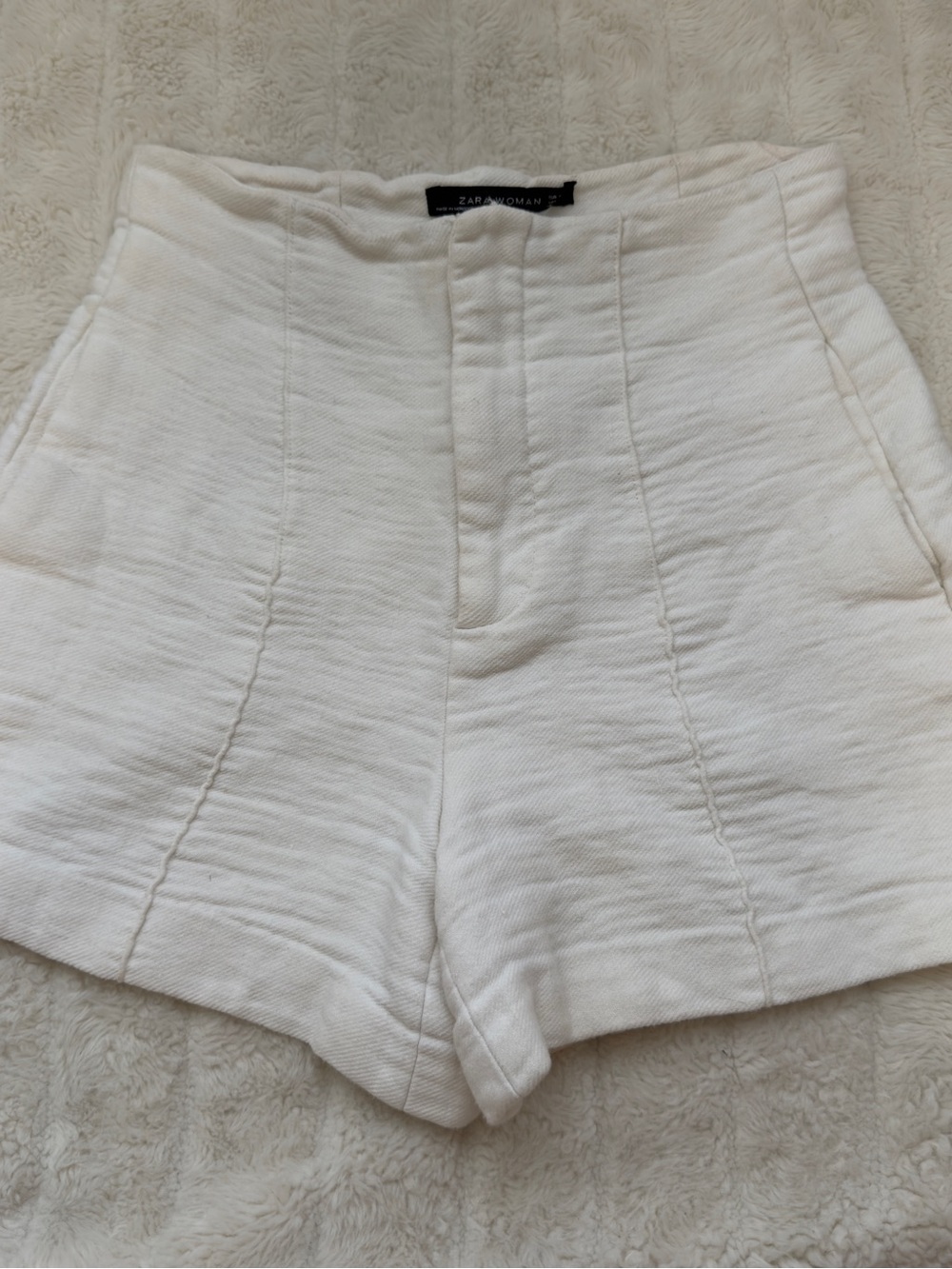 Zara Cream High-Waist Textured Tailored Shorts